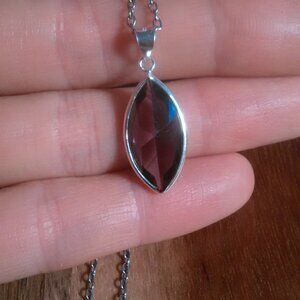 Purple Cubic Zirconia Sterling Silver Pendant Stainless Steel Necklace